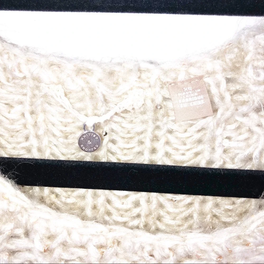 ✅ ANTHROPOLOGIE CREAM KNITTED AND KNOTTED CREW NECK SWEATER‎ SIZE X-SMALL